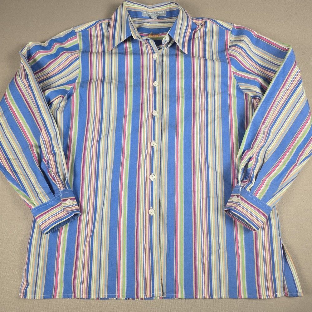 Foxcroft Classic Fit Shirt Size 6P Wrinkle Free Multicolor Stripe Button Up
